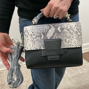 Antonio Melani black and lizard print convertible satchel and shoulder purse